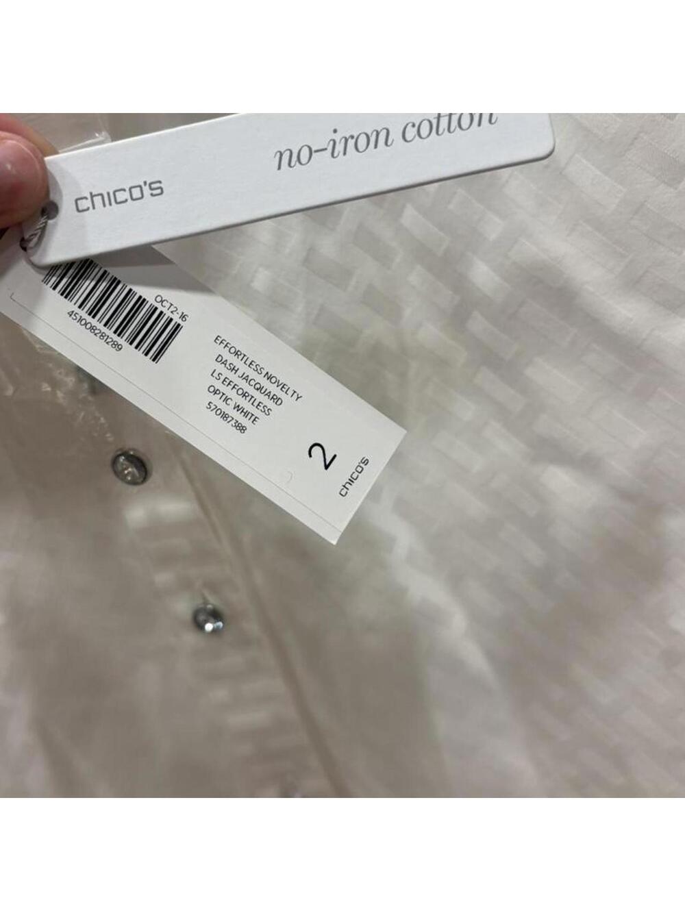 Chico’s - No Iron 100% Cotton Buttoned Down Blouse with Rhinestone Buttons - Picture 3 of 7
